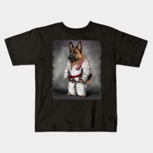 German Shepherd Dog Judo Karate Master in White Judo Kids T-Shirt